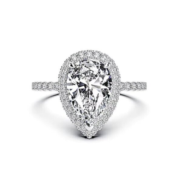 NEW 14k White Gold Teardrop Diamond Ring Pear Cut Ring - Picture 5 of 5